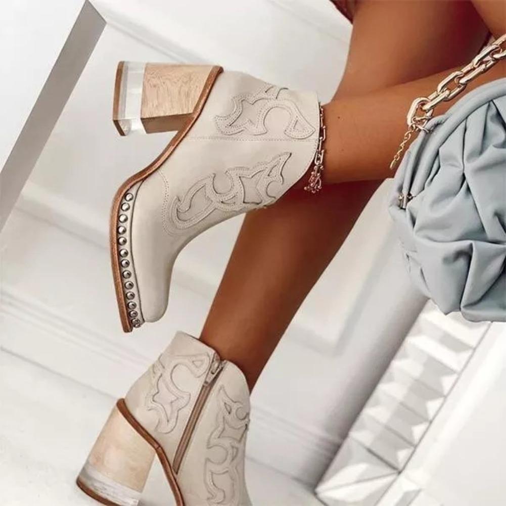 Fashion Female Ankle Boots Leather Women's Shoes Low Heel Cool British Embroidered Design Soft Short Boots Party Ladies Footwear PU 2025
