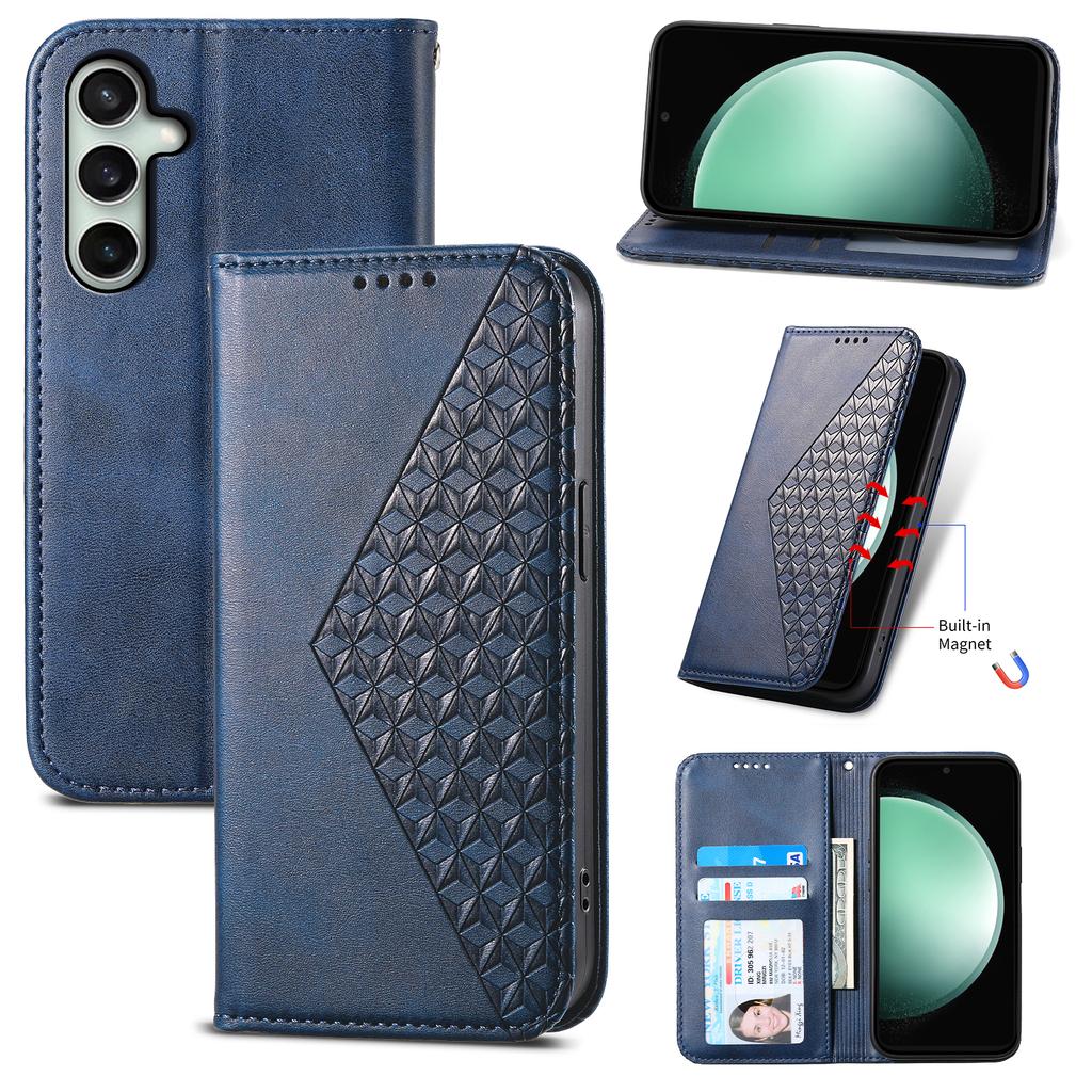 Etui portfelowe dla Samsunga Galaxy S24 FE, tekstura cielęca, skóra PU, pokrowiec na telefon ze smyczą