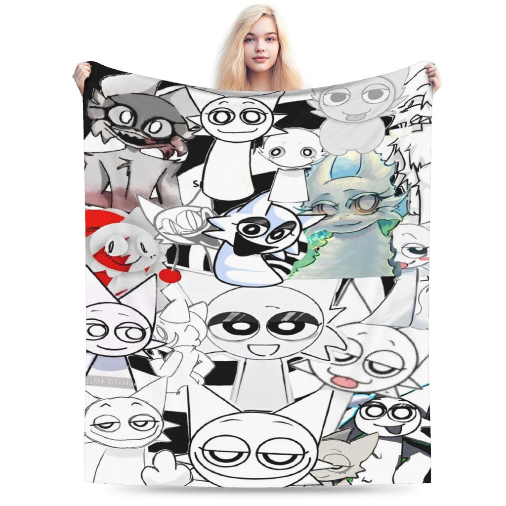 Sprunki Characters Game Velvet Throw Blanket  Blankets for Bed Outdoor Warm Quilt