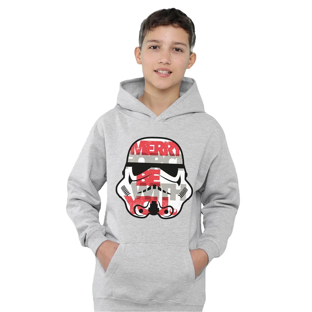 Star Wars Childrens/Kids Merry Force Be With You Stormtrooper Heather Christmas Pullover Hoodie