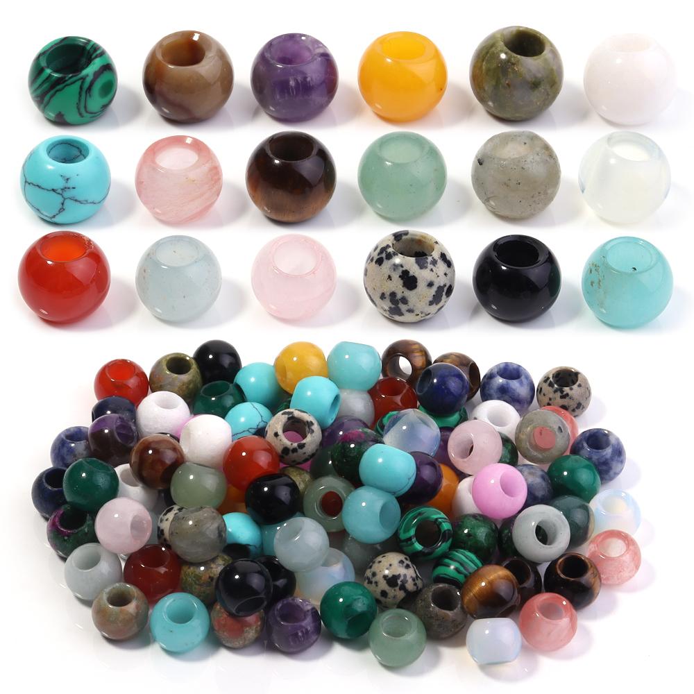 5pcs/Lot 12mm Natural Stone Beads for Jewelry Making Malachite Amethyst Tiger Eye Agate Crystal Big Hole Beads DIY Bracelet