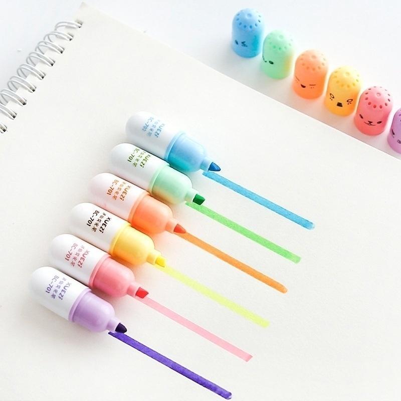 6pcs /Pack Cute Pills Mini Highlighter Marker Drawing Pen School Office Supply Kids Student Stationery Student Writing Note Pens