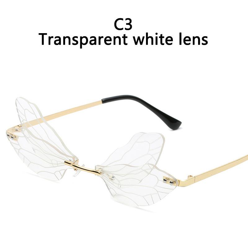 1PC Rimless Dragonfly Wing Sunglasses Vintage Clear Gradient Ocean Lens Sun Glasses Shades UV400 Fashion Party Accessories