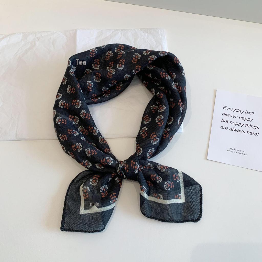 Retro Black Rose Cotton Silk Square Scarf for Women - Lightweight Summer Layering Neck Scarf