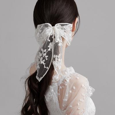 Lystrfac Frühling Sommer Weiß Handgemacht Spitze Schleife Haarband Kopfschmuck Streamer Schleife Scrunchies für Frauen Lolita Haarschmuck