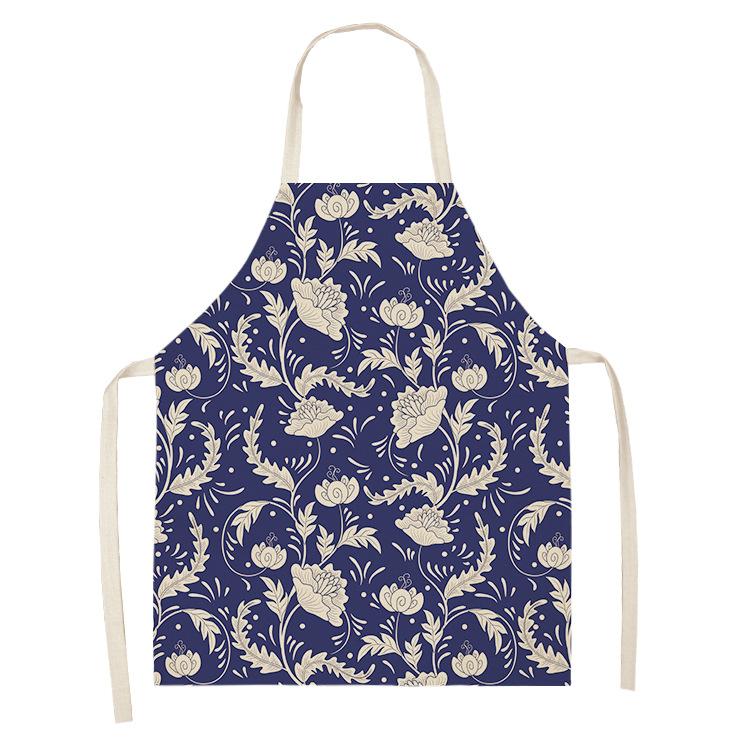 1 Pcs 55x68cm Cotton and Linen Apron Blue Porcelain Cooking Sleeveless Bib Anti-greasy Kitchen Mandala Supplies Chef Aprons