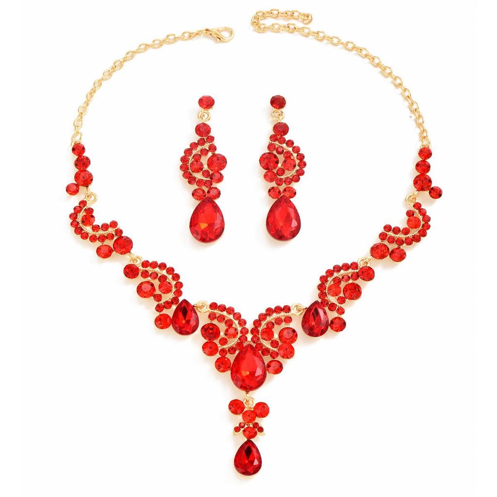 Elegant Rhinestone Floral Jewelry Set: European & American Bride Necklace & Earrings for High-End Parties