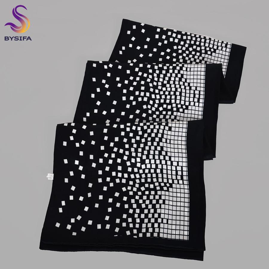 [BYSIFA] Brand Men Silk Scarf Muffler Winter Fashion Accessory 100% Pure Silk Male Plaid Long Scarves Cravat Navy Blue 160*26cm