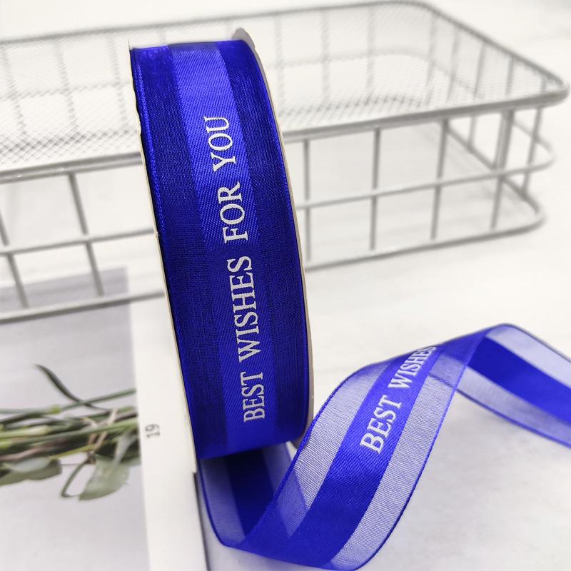 2,5 cm Transparentes Schneegarnband mit englischem und koreanischem Design für Kuchen-, Geschenkboxschleifen