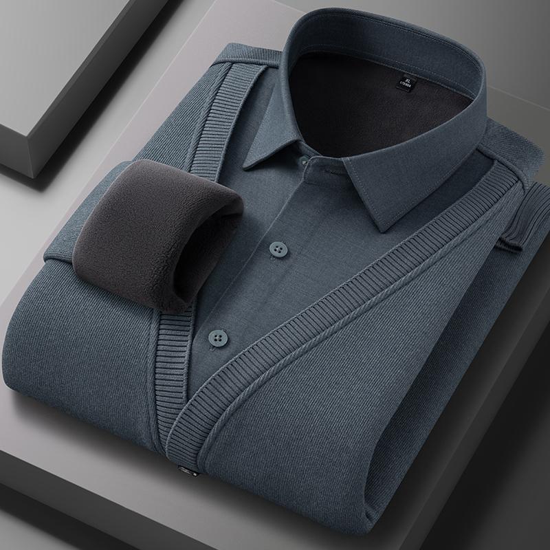 Men's long-sleeved shirt with thick wool, warm and casual, comfortable and versatile in winter, high quality, soft and trendy