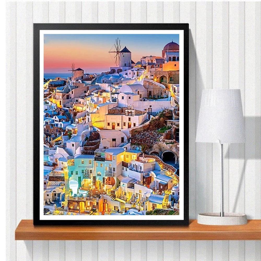 Diamond Painting Town Full Square Drill Craft Kit 5D Diamond Embroidery Landscape Art Rhinestone Home Decoration