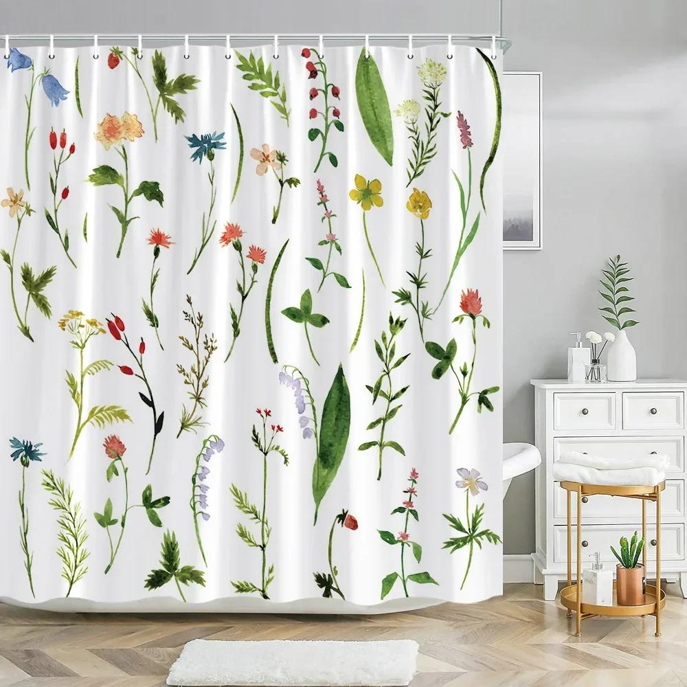 Hummingbird Floral Shower Curtain Watercolor Bird Flower Home Bathroom Decor Polyester Fabric Bathroom Curtain Set Hook Washab