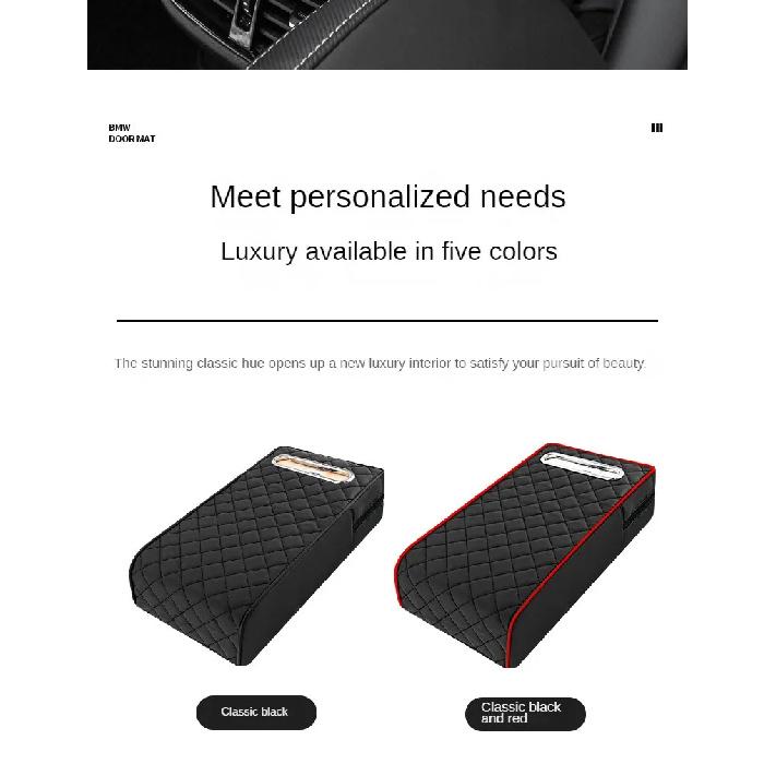 Car Armrest Cover Leather With Tissue Storage Memory Foam Height Pad Universal Auto Center Armrest Protective Cushion Support
