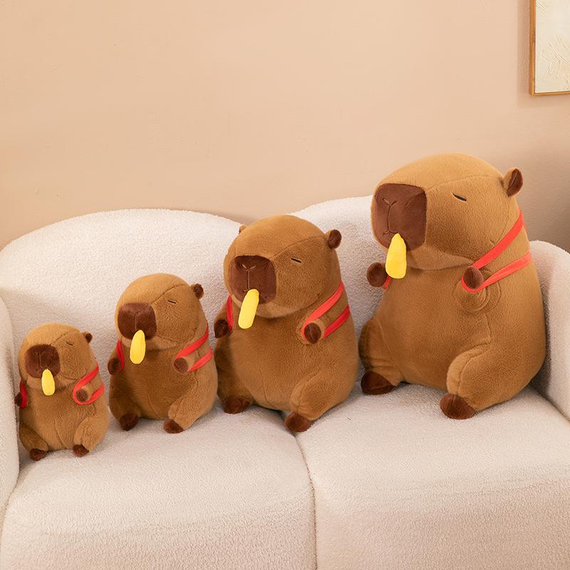 Creative New Gluttonous French Fries Capybara Plush Toy Kapibara French Fries Pullable Backpack Doll