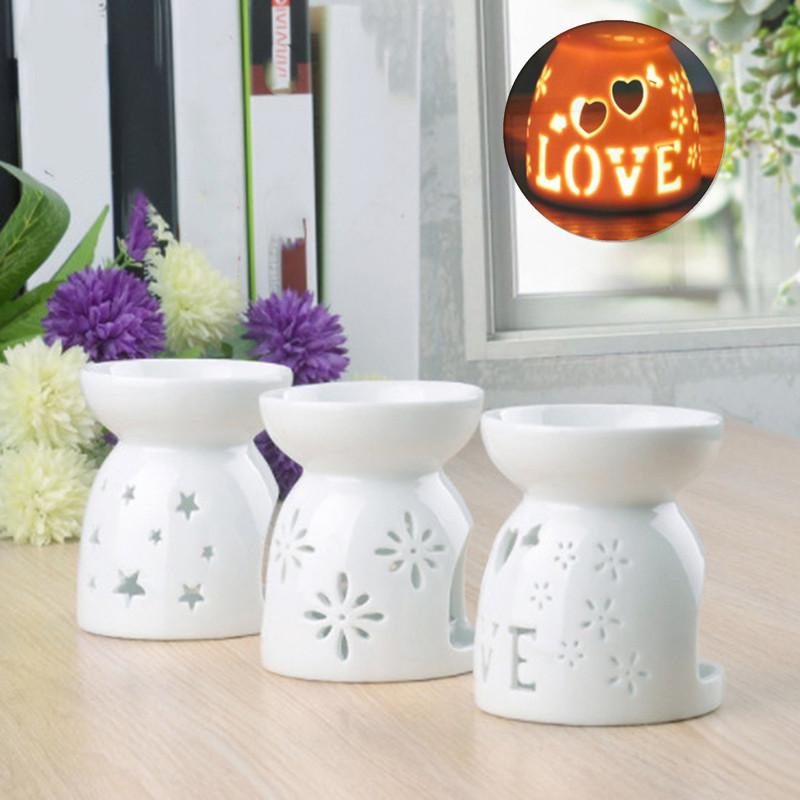 Artesanía de Cerámica Quemador de Aroma Hecho a Mano Patrón de Flor Hueca Quemador de Aceite Esencial Lámpara de Vela Muchos Estilos Decoración de Artesanía para el Hogar y la Oficina