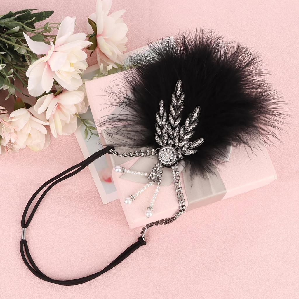 1920s Feather Headband with Rhinestones: Bachelorette Party & Masquerade Accessory
