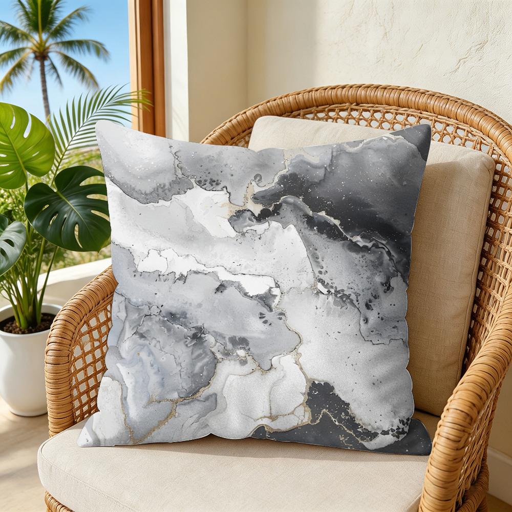 Grey White Abstract Marble Texture Ink Pillow Case Double-Sided Plush Sofa Cushion Covers Organic Breathable Invisible Zipper