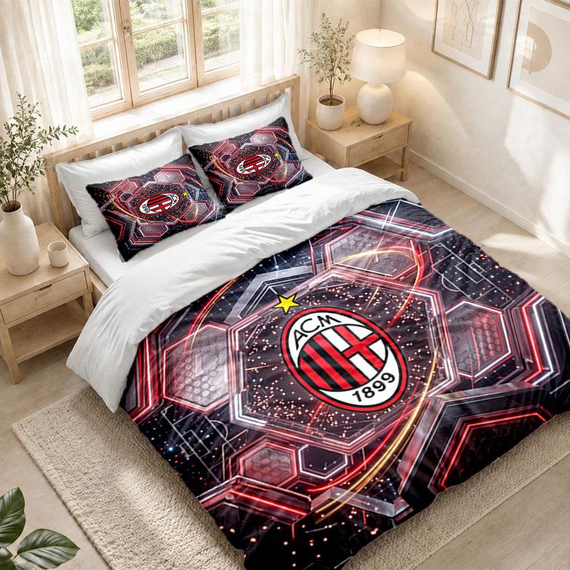 Bedding Set 1 Duvet Cover 2 Pillowcases AC Milan Print Bedroom Home Decoration