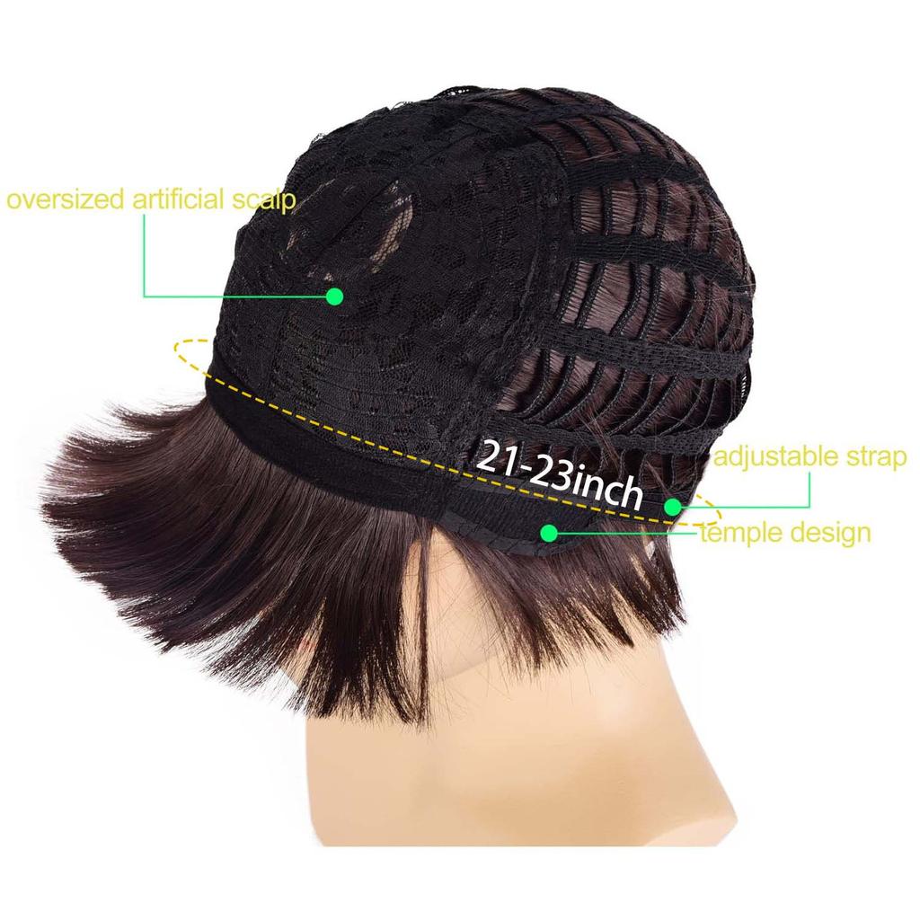 Synthetische Korte Bruine Paddenstoel Cosplay Pruik voor Mannen, Komvormig Kapsel, Anime Retro Pruik, Geschikt voor Films, Feest, Meerkleurige Pruik