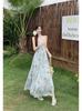 Blue Floral Chiffon Maxi Dress - Romantic French Mori Style, Plus Size, Spaghetti Strap, Perfect for Summer Beach Vacation