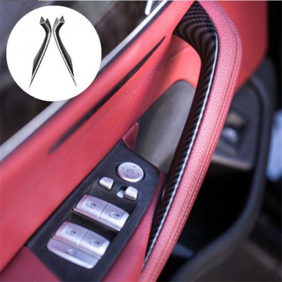2x ABS Carbon Fiber Inner Door Pull Handle Trim Protect Cover For BMW 5 G30 G38