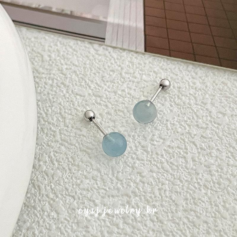 Cui Yan Women s S999 Sterling Silver Aquamarine Stud Earrings - Korean Niche Ins Style S999 Silver