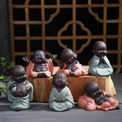 Purple Sand Tea Pet Little Monk Big Belly Maitreya Buddha Decor for Tea Ceremony and Car Ornaments