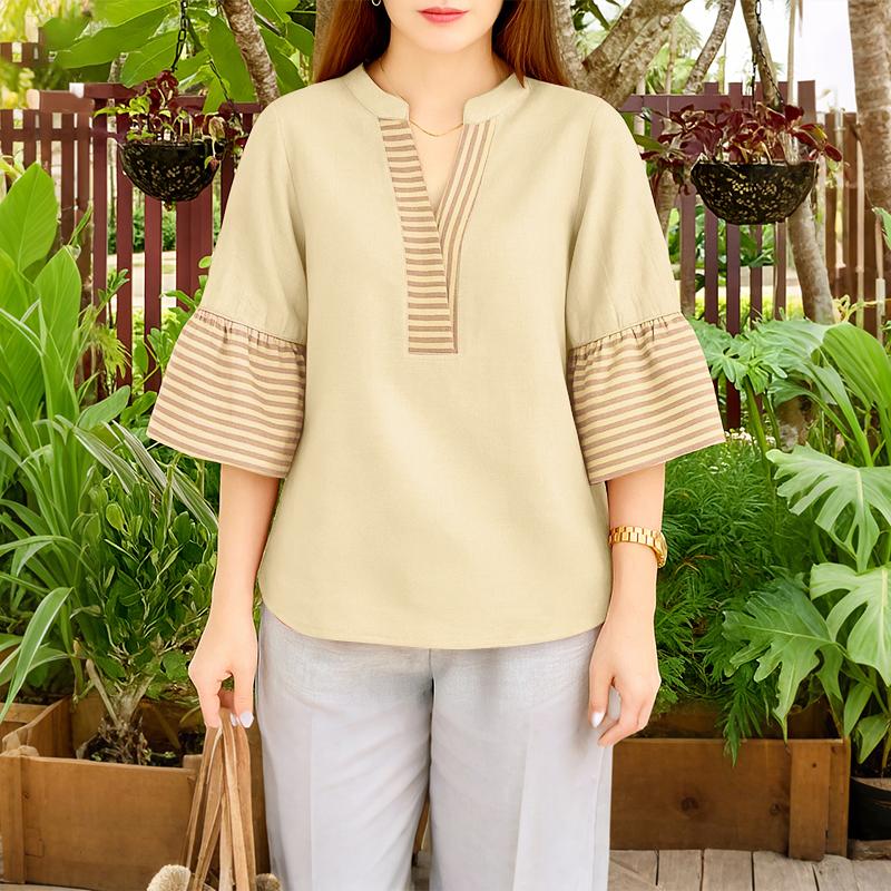 ZANZEA Women Casual V-Neck Loose 3/4 Sleeve Retro Blouse