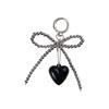 Handcrafted Beaded Bowknot Keychain with Heart Pendant Sweet and Unique Keyrings Accessory Hangings Ornament for Bag Key