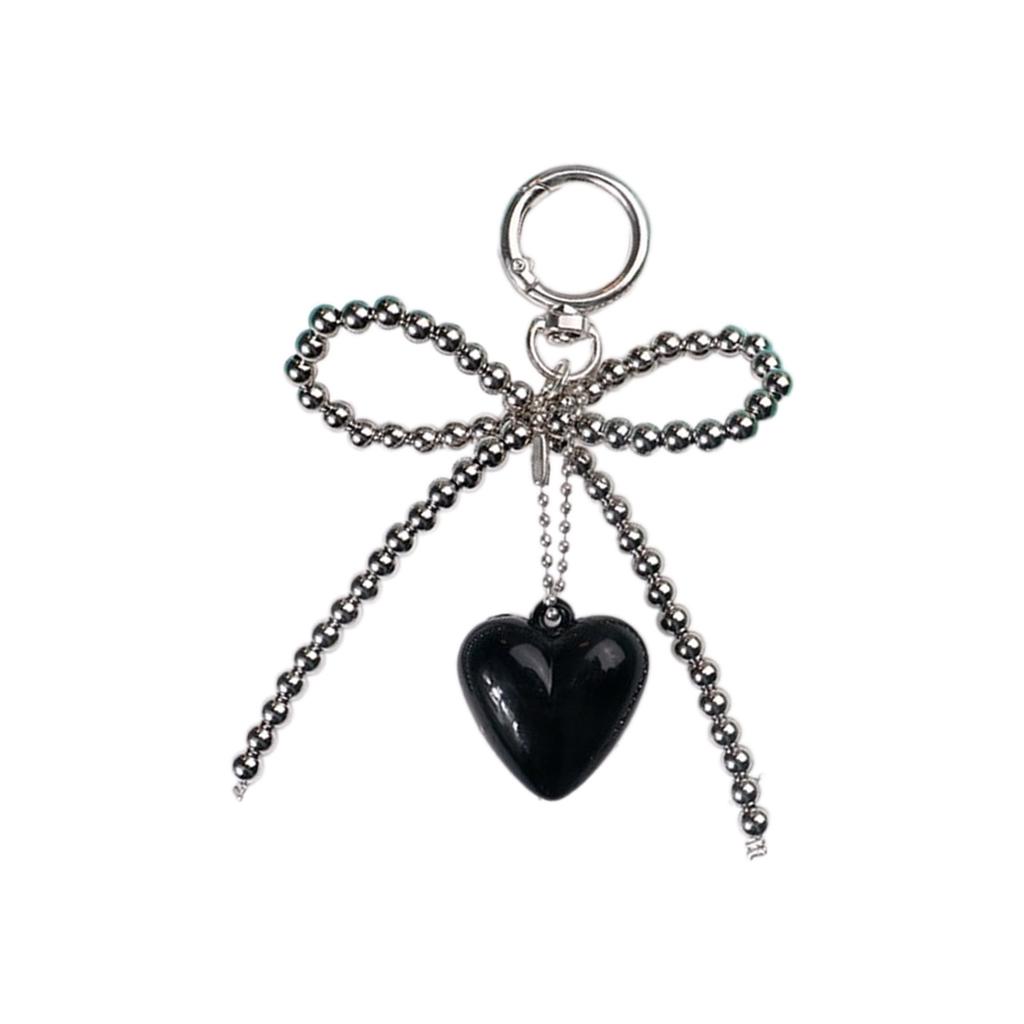 Handcrafted Beaded Bowknot Keychain with Heart Pendant Sweet and Unique Keyrings Accessory Hangings Ornament for Bag Key