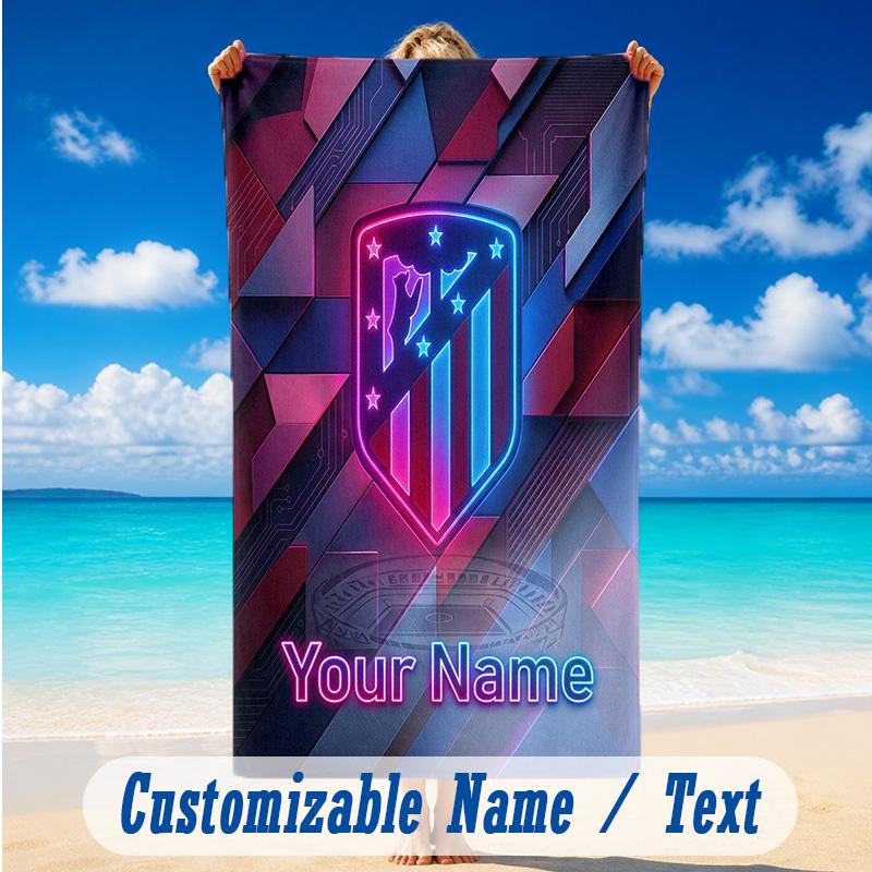 Beach Towel Custom Name Text, Quick Dry Large Towel For Beach HomeAtletico Madrid