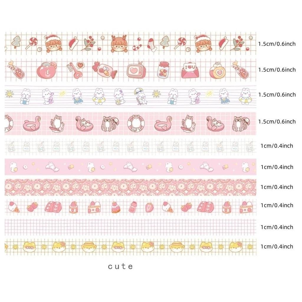 Juego de 10 cintas washi de 15 mm y 10 mm con diseño retro de cuadrícula y bonitos adhesivos decorativos