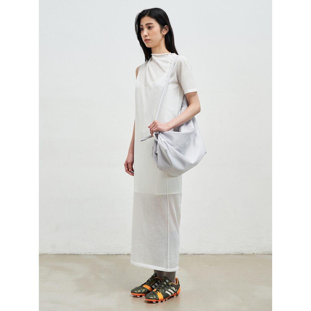 Anggae Draped Asymmetrical Knit Dress Ivory
