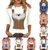 Women's Casual Three Quarter Sleeve Oktoberfest Print Round Neck Top Lightweight Comfortable Fit Blouse for Daily Wear