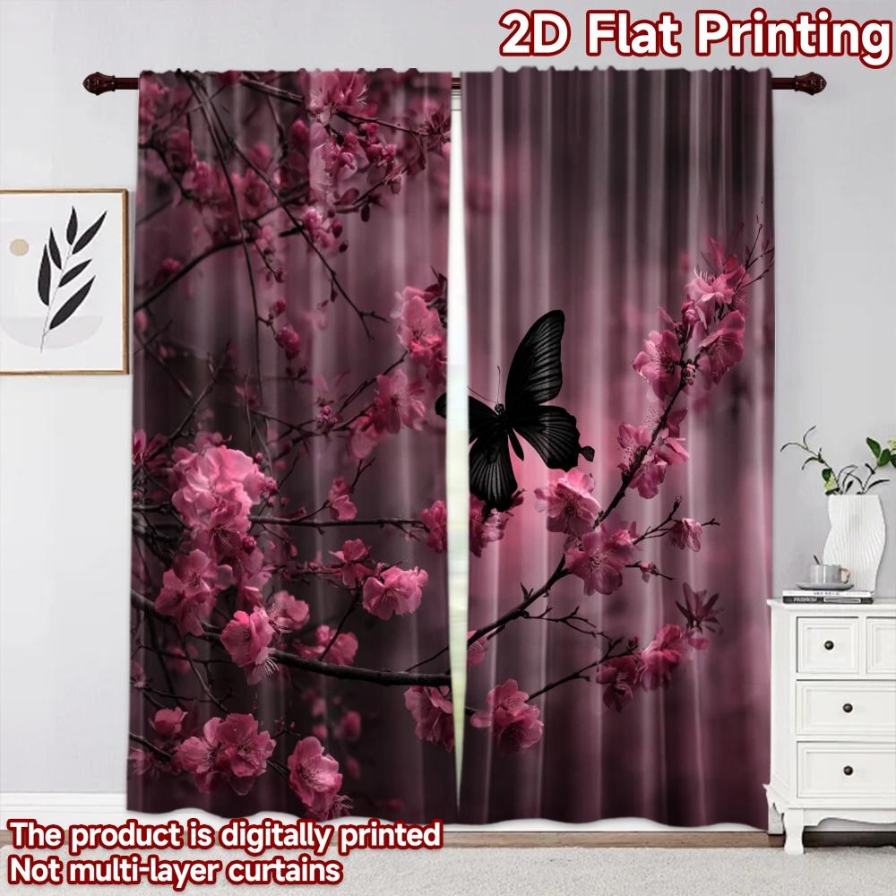 2D flat printing 2pcs Curtain Curtains Spring Cherry Blossoms(1) Digital Printed Polyester Drapes Holiday Decorations for