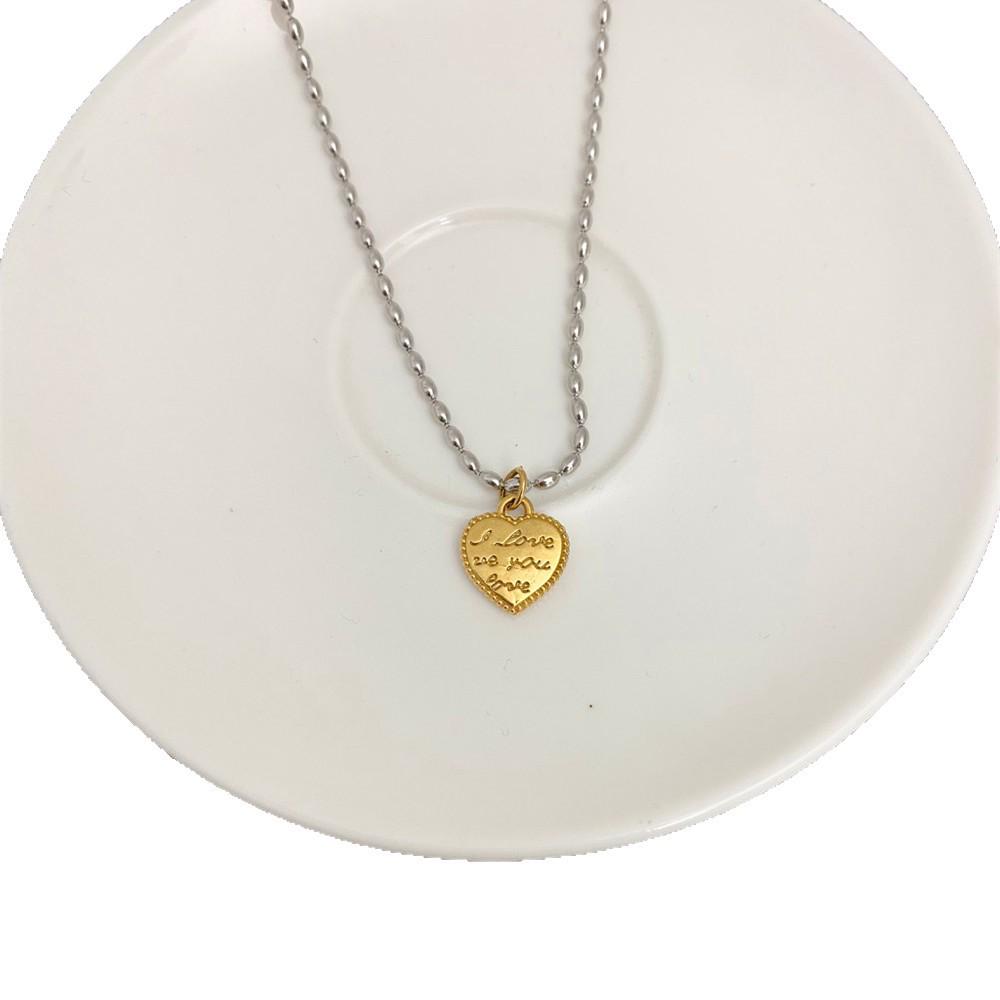 Retro French Titanium Steel Beaded Necklace - Gold & Silver Heart Clavicle Chain
