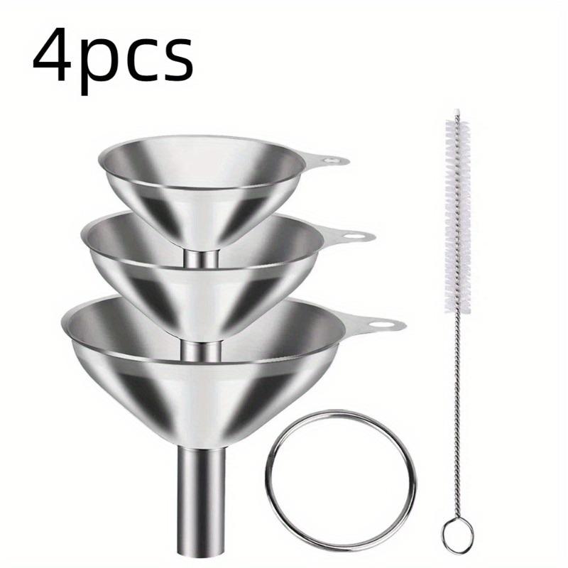 Stainless Steel Kitchen Funnel Set with Cleaning Brush for Transferring Honey Beverages Essential Oils and Other Liquids