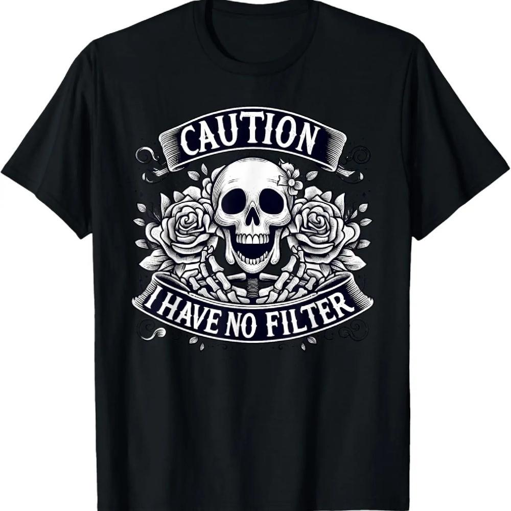 

Funny Caution Comment Black And White Skull With Roses T-Shirt XXXXXL чёрный