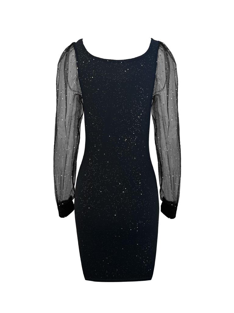 Elegant 2024 V-Neck Mesh Sleeve Bodycon Evening Dress