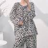 Cotton silk pajamas women's spring summer thin long-sleeved trousers floral round neck cotton pullover breathable loungewear set autumn