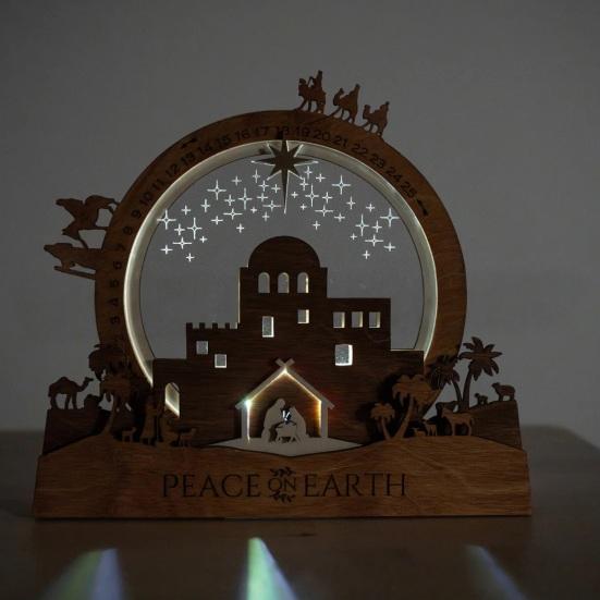 Odpočítávací ozdoba s betlémem, Vánoční osvětlený betlémový střed, Vzkříšení Ježíše, Velikonoční ozdoba pro vnitřní stolní krbovou římsu