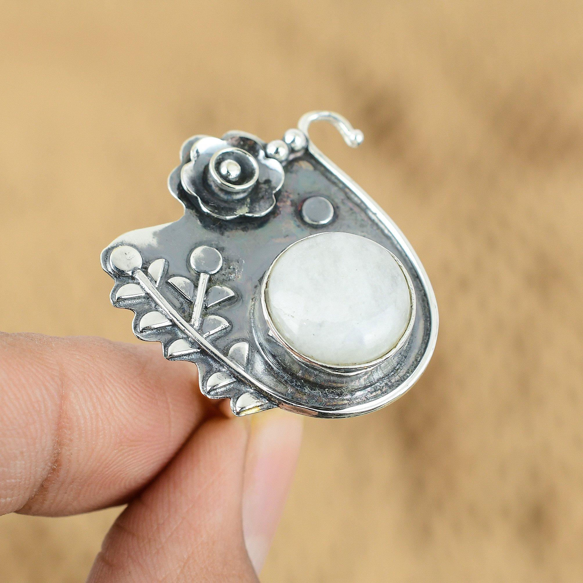 

Natural Rainbow Moonstone Gemstone Multi Stone Flower Adjustable Ring 925 Silver Yes