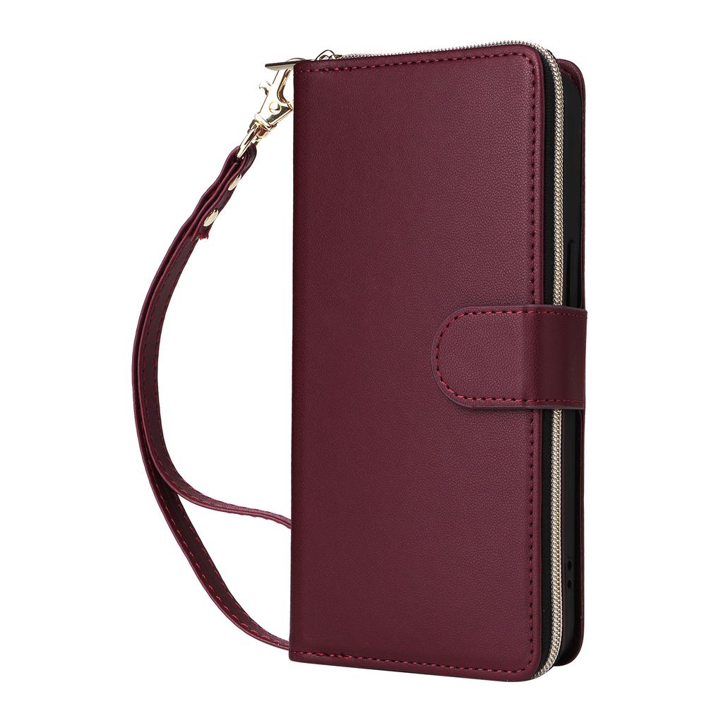 R20 For iPhone 15 Pro Max Case Zipper Pocket PU Leather Cover with 9 Card Slots