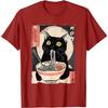 Black Cat Eating RaUnisex Japanese Ukiyo Style Graphic Tee T-Shirt Anime Food Lover Gift