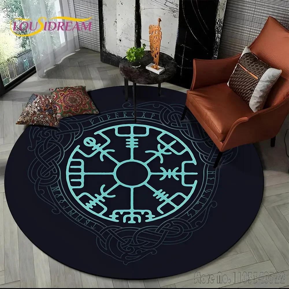 Viking Valknut Yggdrasil Tree of Life Rug Round Carpet 80cm Chair Non-slip Floor Mat Crawling For Kids Living Room Decor