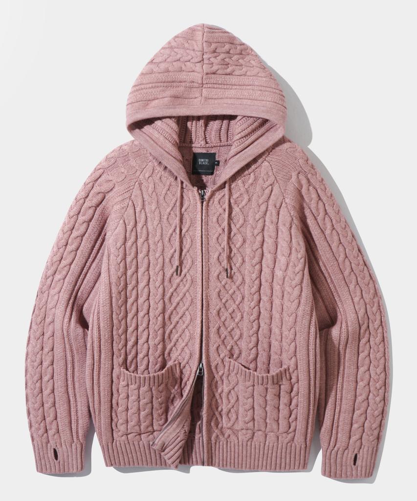 Dimiteulibeullaeg 2Way Heavyweight Cable Knit Zip-Up Hoodie_Dusty Pink