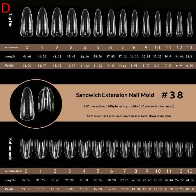 140/280Pcs Sandwich Dual Nail Forms Extensions-Dual Forms Top Bottom Mold Long Square Almond Nail Art Forms Manicure Tool