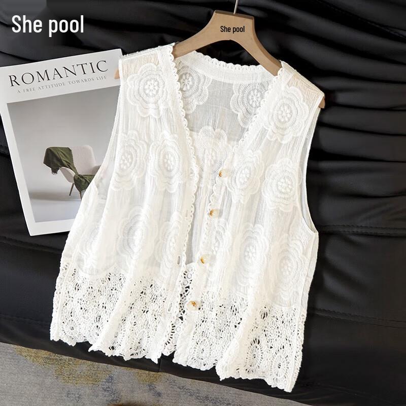 Women s V-Neck Lace Crochet Vest One Size