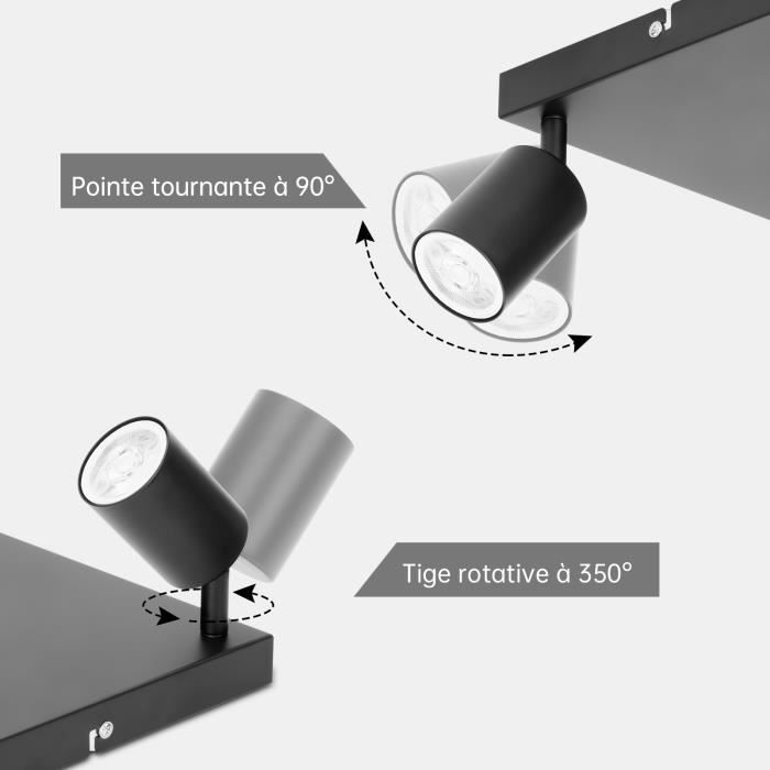 Stropní svítidlo - KAMBO - GU10 - 4 Spoty - Černé - Moderní - Nastavitelné