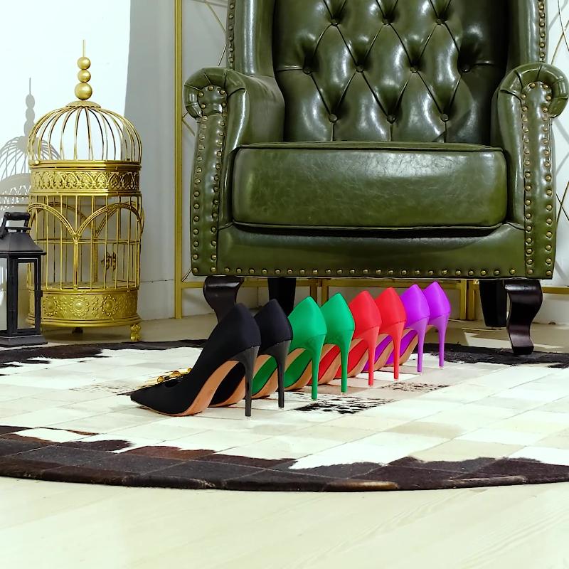 Fashionable Pointed High Heels Metal Bow Thin Heels Single Shoes For Women's Satin Light Mouth Women's Shoes Elegant And Simple